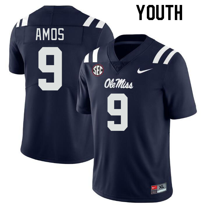 Youth #9 Trey Amos Ole Miss Rebels College Football Jerseys Stitched-Navy